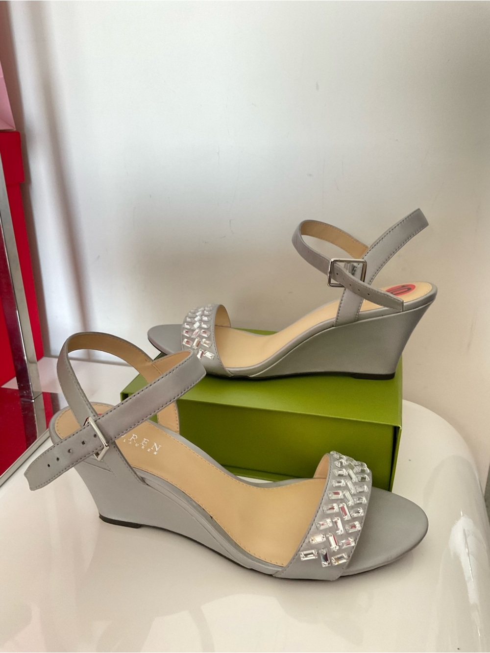 Lauren Ralph Lauren Silver Women's Open-Toe Ankle Strap Sandals